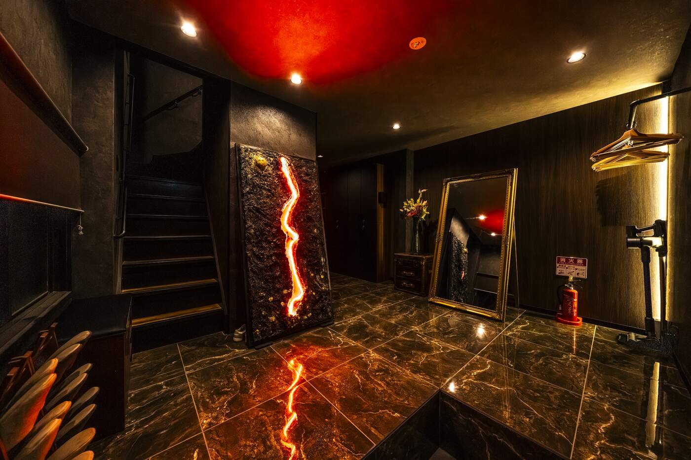 Entrance hall with lava art panel and marble floor