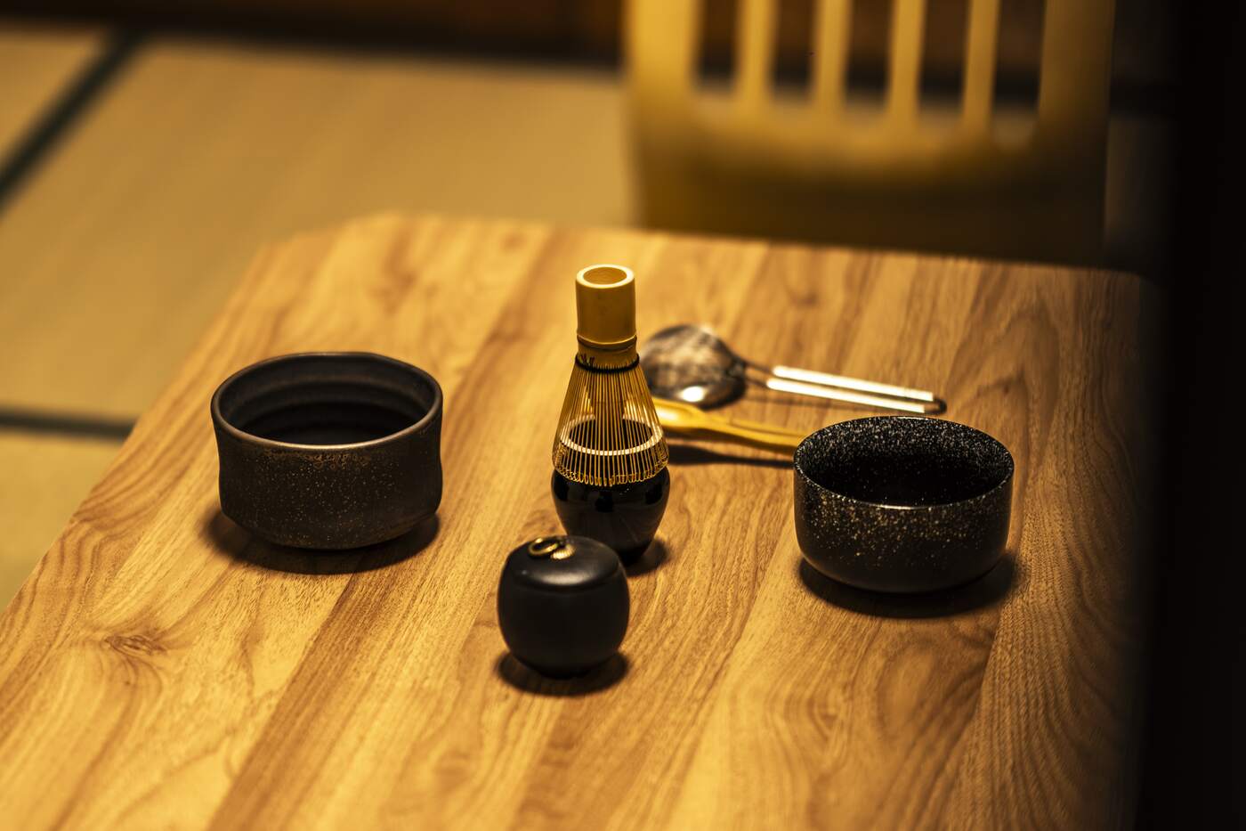 Matcha set on the tatami room table